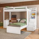 Ver imagem 4 de Beliche Office Adulto Moon com Escrivaninha em L Nichos e Escada 2 Portas e 2 Gavetas Yescasa Branco