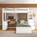 Ver imagem 3 de Beliche Office Adulto Moon com Escrivaninha em L Nichos e Escada 2 Portas e 2 Gavetas Yescasa Branco