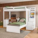 Ver imagem 4 de Beliche Office Adulto Moon com Escrivaninha em L Nichos e Escada 2 Portas e 2 Gavetas Yescasa Branco