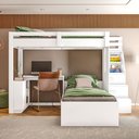 Ver imagem 3 de Beliche Office Adulto Moon com Escrivaninha em L Nichos e Escada 2 Portas e 2 Gavetas Yescasa Branco