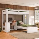 Ver imagem 1 de Beliche Office Adulto Moon com Escrivaninha em L Nichos e Escada 2 Portas e 2 Gavetas Yescasa Branco