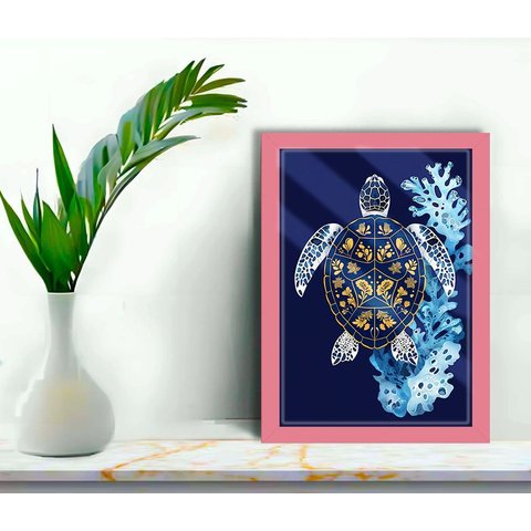 Quadro Decorativo Tartaruga Abstrata +vidro 33x25 Escritório:rosa