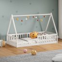 Ver imagem 1 de Cama Infantil Madeira Branco Grade Montessori Casinha de Chão Nicolas Idimex