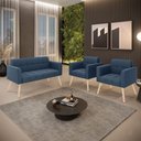 Ver imagem 7 de Kit 1 Sofá Namoradeira e 2 Poltronas Elisa Suede Pés Palito Natural - D'Rossi Cor Azul Marinho