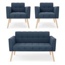 Ver imagem 1 de Kit 1 Sofá Namoradeira e 2 Poltronas Elisa Suede Pés Palito Natural - D'Rossi Cor Azul Marinho