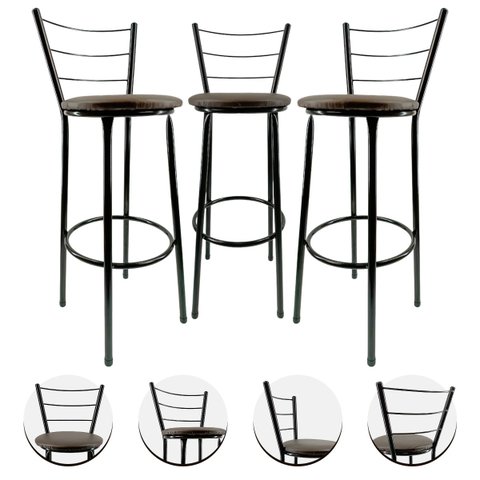 Kit 3 Banqueta Alta Prata Cozinha Gourmet Americana Balcão:marrom