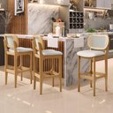 Ver imagem 7 de Kit 04 Banquetas Altas para Cozinha Bancada Sala Tela Betta Fixa L02 Linho Cru - Lyam