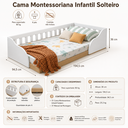 Ver imagem 3 de Cama Infantil de Chão Montessoriana Solteiro com Proteção Lateral BCA32 Cor Branco/Mel - BRV Móveis