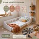 Ver mais imagens de Cama Infantil de Chão Montessoriana Solteiro com Proteção Lateral BCA32 Cor Branco/Mel - BRV Móveis