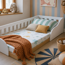 Ver imagem 7 de Cama Infantil de Chão Montessoriana Solteiro com Proteção Lateral BCA32 Cor Branco/Mel - BRV Móveis