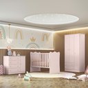 Ver imagem 2 de Dormitório Infantil Doce Sonho 3 Portas, Cômoda 1 Porta e Berço Rosa Acetinado com Colchão -
