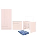 Ver imagem 1 de Dormitório Infantil Doce Sonho 3 Portas, Cômoda 1 Porta e Berço Rosa Acetinado com Colchão -