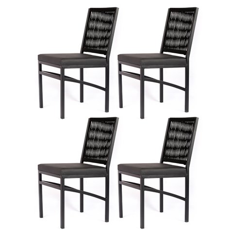 Kit 4 Cadeira Corda Náutica Preta Assento Corino Preto - Cadeira Royal
