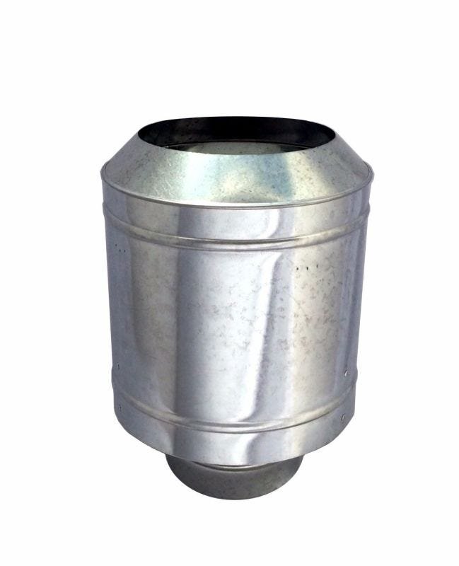 Chapéu galvanizado tipo canhão sputinik para chaminé de 115 mm de diâmetro.