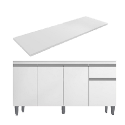 Balcão 4 Portas 1 Gaveta Tatiane 150m com Tampo Mdp Branco - Ajl - 2 Balcão 4 Portas 1 Gaveta Tatiane 150m com Tampo Mdp Branco - Ajl - 2