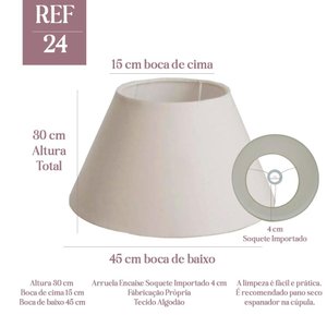 Cúpula de Abajur Cônica 30x15x45cm de Tecido Algodão Soquete Importado Cor Bege Ref 24