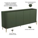 Ver imagem 2 de Buffet para Sala de Jantar 4 Portas 1 Gaveta Pés Industrial Dourado Naim I03 Musgo - Lyam