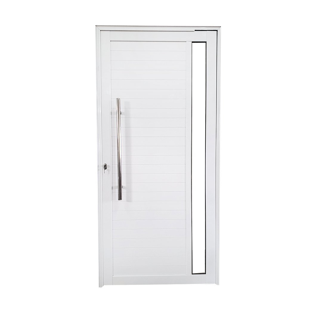 Porta Pivotante de Alumínio Branco Com Puxador e Vidro Linha 30 Roma - Esquerda / 210 x 120 - 1
