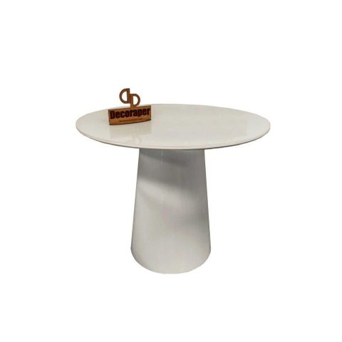 Mesa de Canto Cone Laqueado com Tampo Vidro 50cm Off White 70cm