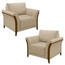 Ver imagem 1 de Kit 2 Poltronas Decorativas Sala de Estar 102cm Pés Madeira Roya M22 Linho Bege - Mpozenato