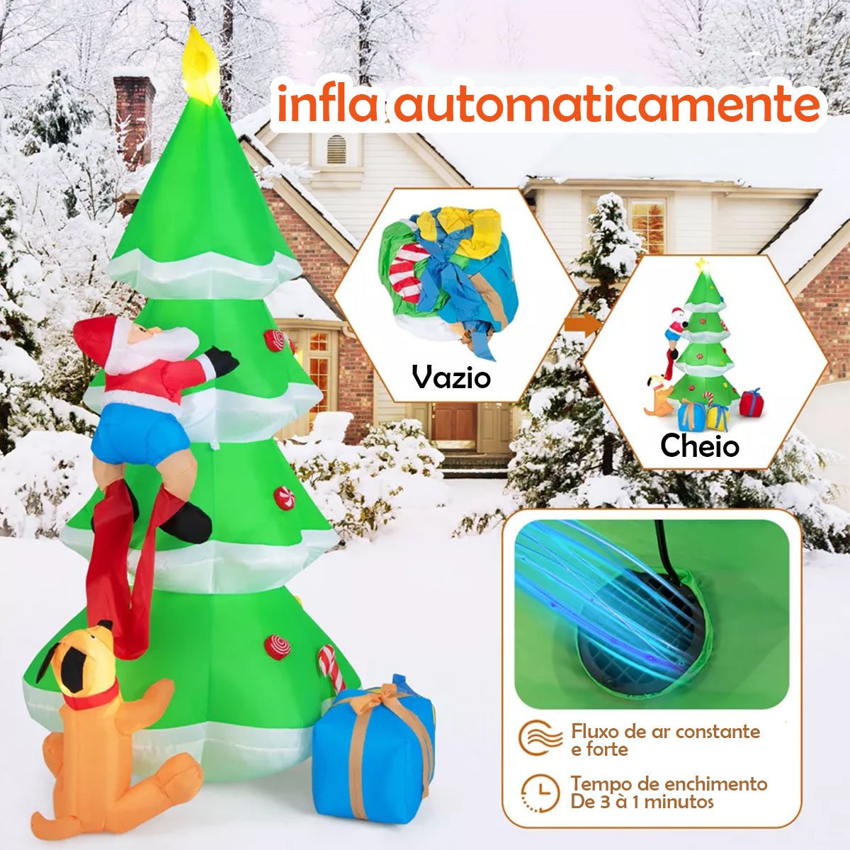 Arvore Natal Inflavel Natalino Presentes Papai Noel Grande Caozinho Cachorro Enfeite Loja Decoraçao  - 3