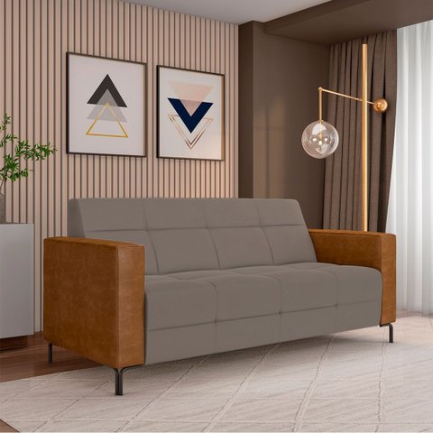 Sofá Living Decorativo Houston 2 Lugares 200cm Pés em Metal Veludo/ Pu Castor/ Caramelo G33 - Gran B