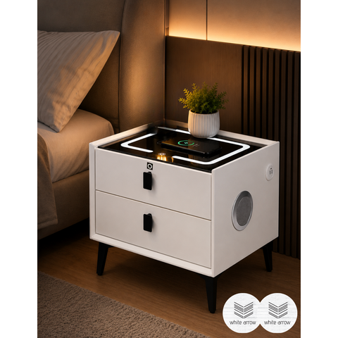 Mesa de Cabeceira Inteligente Branca com Biometria Digital Segredo Cofre Senha Dedo Bivolt 110 220V