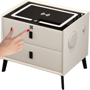 Mesa de Cabeceira Inteligente Branca com Biometria Digital Segredo Cofre Senha Dedo Bivolt 110 220v