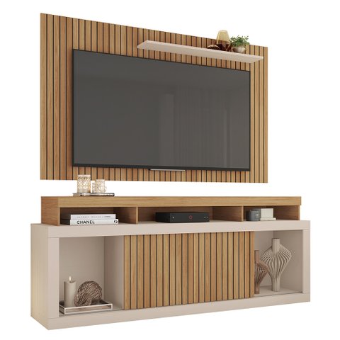 Painel com Rack Bancada para Tv Paris 180cm Buriti/off White - Sallar Home