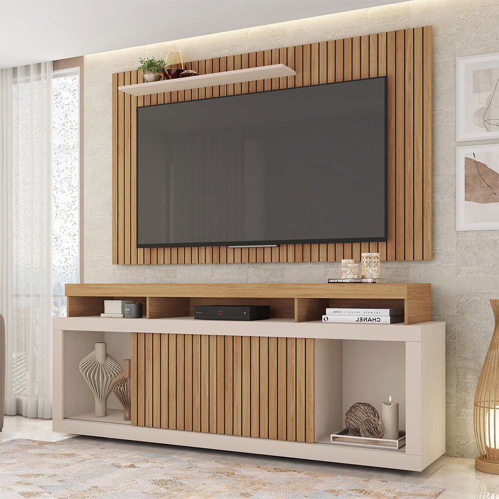Sallar Rack Painel com Rack Bancada para Tv Paris 180cm Buriti/off White - Sallar ...