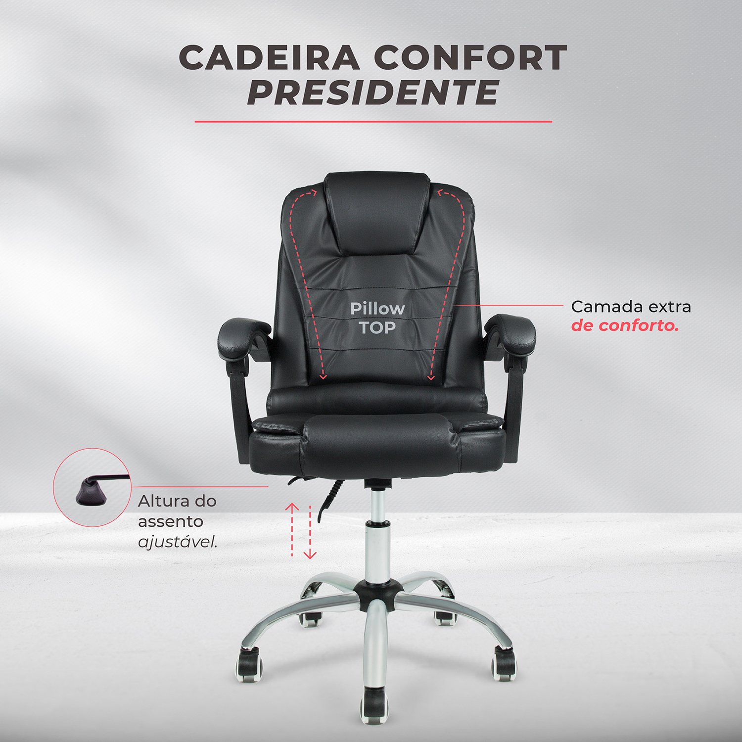 Cadeira Presidente Confort de Escritório Ergonômica Branco - 7