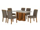 Ver imagem 1 de Conjunto Sala de Jantar Sofia 1,60m Tampo Vidro Off com 6 Cadeiras Jade Cinamomo/Joli Camurça