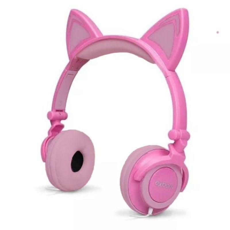 Fone de Ouvido com Orelhinhas de Gato Com Iluminação Led Pisca P2 - ROSA