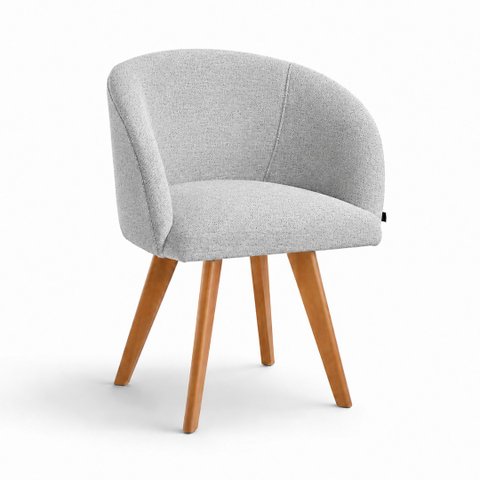 Poltrona Atena Base Fixa em Madeira Lisa Zari Decor: Linho Prata