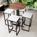 Ver imagem 1 de Conjunto Mesa Alta Bar Bistrô Redonda Imbuia 4 Bancos Estofado Don Castro Decor