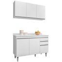 Ver imagem 1 de Kit Balcão 3 Portas e Armário Aéreo 120 Cm Atlas Branco