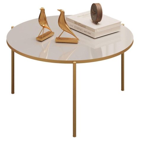 Mesa de Centro Cleia Bali Redonda MDF Metal Pintado 69cm DJ Móveis