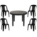 Ver imagem 1 de Mesa Redonda Plástico Desmontável 94cm Preta + 4 Cadeiras Vime