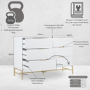 Ver imagem 2 de Cômoda Square para Quarto Grande 6 Gavetas Pés de Metal 138cm Branco Dourado Casavee