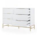 Ver imagem 5 de Cômoda Square para Quarto Grande 6 Gavetas Pés de Metal 138cm Branco Dourado Casavee