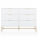 Ver imagem 1 de Cômoda Square para Quarto Grande 6 Gavetas Pés de Metal 138cm Branco Dourado Casavee