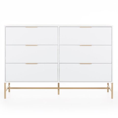 Cômoda Square 6 Gavetas 138 Cm X 45 Cm Branco/ Dourado