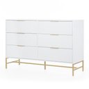 Ver imagem 3 de Cômoda Square para Quarto Grande 6 Gavetas Pés de Metal 138cm Branco Dourado Casavee