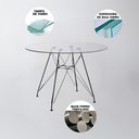 Ver imagem 5 de Mesa De Jantar Com 4 Cadeiras Brancas Tampo Vidro Redondo 90Cm Base De Ferro Preto Cor: Branco