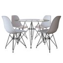 Ver imagem 1 de Mesa De Jantar Com 4 Cadeiras Brancas Tampo Vidro Redondo 90Cm Base De Ferro Preto Cor: Branco