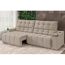 Sofá Connect Premium 2,00m Assento Retrátil/reclinável com Porta Copos e Entrada Usb Suede Areia - 1