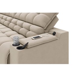 Sofá Connect Premium 2,00m Assento Retrátil/reclinável com Porta Copos e Entrada Usb Suede Areia - 2