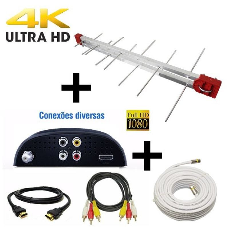 Kit Antena Digital 4K Log 16 Conversor DTV5000, 10Mt Cabo Coaxial com Conector 4K - 1