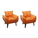 Ver imagem 4 de Kit 02 Poltrona Decorativa Opala Laranja Linho Smf Decor