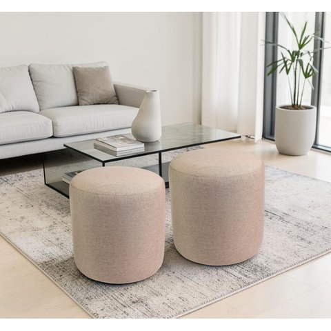 Kit 2 Puff Perse Redondo Banqueta Moderno Decorativo Casa Sala Quarto Tecido Linho Palha
